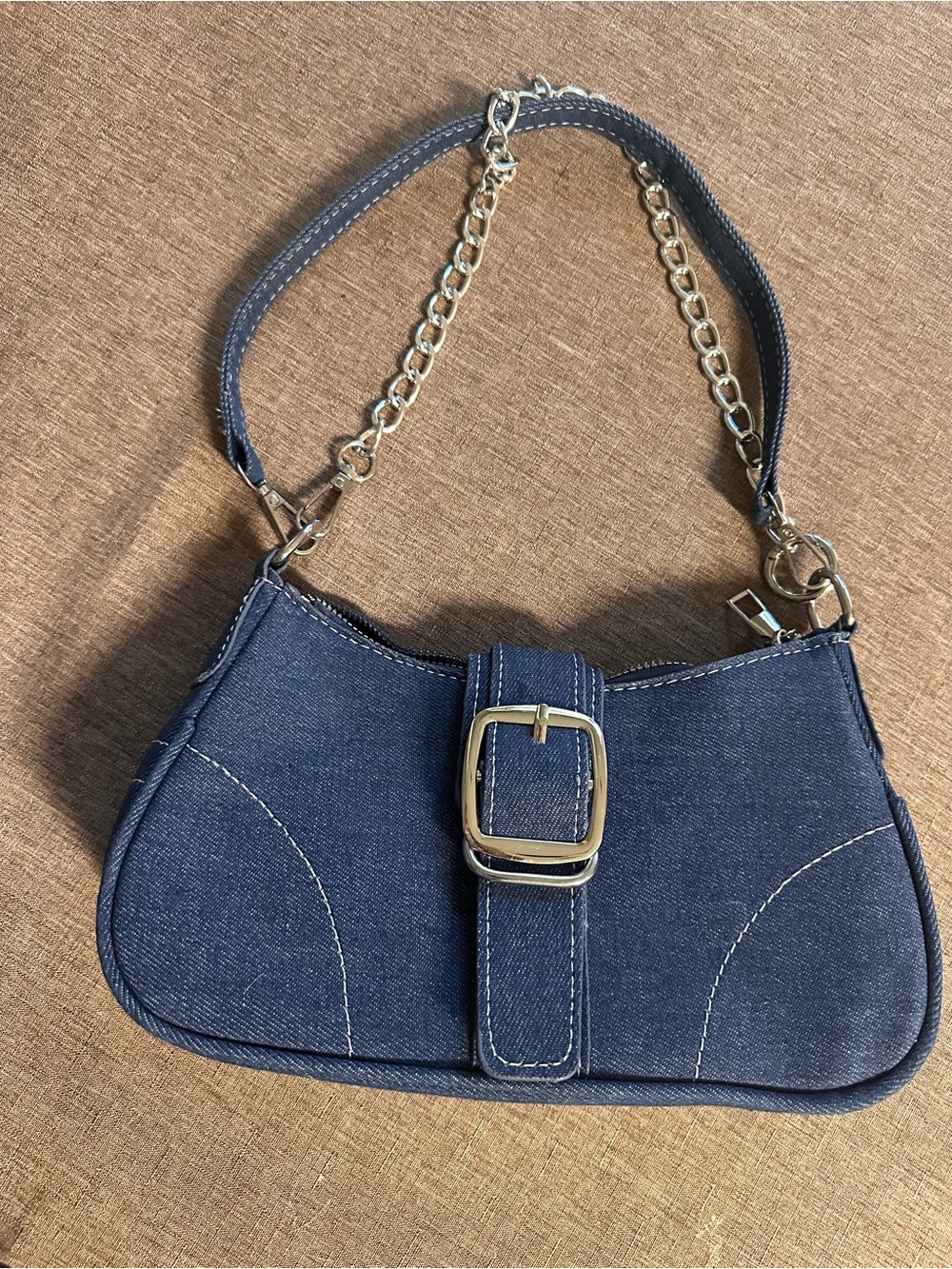 Denim Chain-Handle Shoulder Bag in Dark Blue